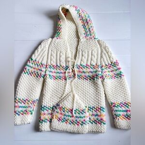 Girls Sweater Cream Multicolor Stripes Vintage Size 4 5